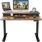 FEZIBO Height Adjustable Electric Standing Desk with Double Drawer, 48 x 24 Inch Table with Storage Shelf, Sit Stand Desk with Splice Board, Black Frame/Rustic Brown Top, 48 inch