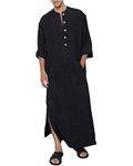 YAOHUOLE Mens Muslim Thobe Ethnic Kaftan Robes Long Sleeve Muslim Dishdash Black XL