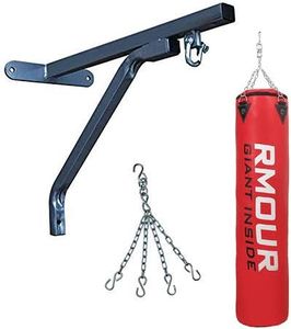 IWIN RMOUR Unfilled Red Heavy PU Punch Bag Boxing MMA Sparring Punching Training Kick Boxing Muay Thai with Hanging Chain and Heavy Duty Wall Mounted Stand (3 Feet)