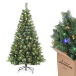 SALCAR Pre Lit Christmas Tree 6ft with 250 Warm White & Multicolor LED Lights – 180cm Spruce Pine Xmas Tree, Quick Setup, Perfect for Indoor Christmas Decorations