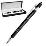 Personalised Custom Pens Bulk Free Engraving with Name Message Customised Ballpoint Pens with Stylus for Business Office Graduation Customised Gifts for Men Women Birthday Christmas (Black)