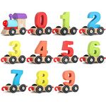 CLAPONE Wooden Train Educational Model Vehicle Toys Vehicle Pattern 0 to 9 Number, Educational Learning Toys Wooden Train Set Toy Wooden Magnetic Number Train Set - Multi Color