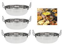 U COOK Balti Dish Set of 4. Stainless Steel Kadhai, Curry Bowel and Indian Cuisine Dishes. Multipurpose Indian Serving Karahi Restaurant Style Food Cooking and Serving Handled Dishes. (17cm x 4 Pack)