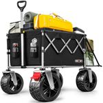 Overmont 300L Large Capacity Folding Festival Wagon, Heavy Duty Collapsible Trolley with Extra Wide All-Terrain Wheels & Brakes, 150kg Load Capacity for Camping, Beach & Garden,Black