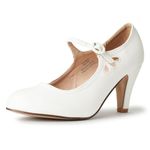 J. Adams Pixie Mary Jane Shoes Women Oxford Pumps - Cute Low Kitten High Heels - Retro Vintage Shoes for Women 1950s Mary Janes Round Toe Shoe with Ankle Strap - Women Dress Shoes, White Pu, 5 UK