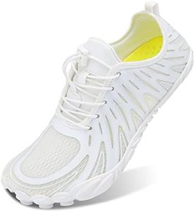 JIASUQI Men Women Water Shoes Outdoor Quick Dry Barefoot Wide Toe Aqua Sports Beach Shoes for Swimming Surfing White,Size 8 Women-6.5 Men