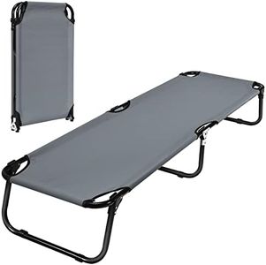 COSTWAY Cama de Camping Plegable Portátil, Cama de Tela de 190 cm al Aire Libre con Marco de Metal Resistente y Pies Antideslizantes, Cama de Camping Ejército Ligero para Playa (Gris)