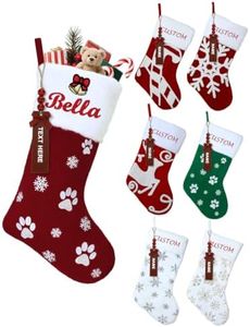 Custom4U Personalized Christmas Stockings with Names Embroidered Knitted Family Stocking for Kids 18.9" Hanging Home Fireplace Green Red Wihte Party Xmas Decorations Gifts 6PC