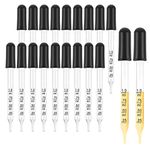 Pipettes Dropper with Black Rubber Head 20 Pieces, Straight-Tip Calibrated Thick Glass Medicine Dropper Pipettes for Accurate Easy Dose and Measurement 1 mL Capacity