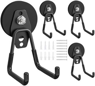 SecureElastic Magnetic Hooks Heavy Duty 4 Pack - 66mm Large Strong Magnet Hooks with Anti-Slip Rubber Coating for Garage, Workshop, Garden Tools, Power Drill, Pegboard (Black, Large)