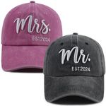 2PCS Mr and Mrs 2024 Hats for Men Women, Adjustable Cotton 3D Embroidered Gifts Baseball Cap, Mr Mrs 2024 Embroidered Black Pink, One Size