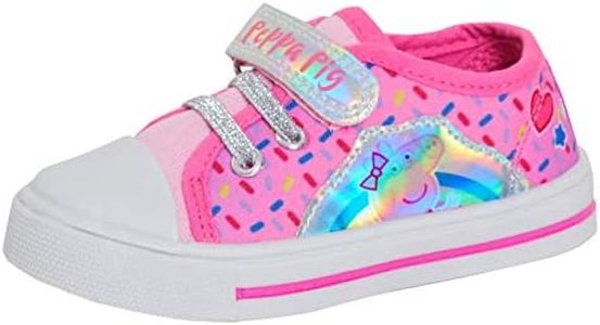 Peppa Pig Canvas Pumps for Girls Trainers Easy Fasten PlimsollsToddlers Shoes, Pink Rainbow, 5 UK Child