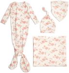 aden + anais Snuggle Knit Newborn Gift Set with Knotted Baby Gown, Swaddle Blanket, Infant Hat, and Bandana Bib, 0-3 Months, Rosettes