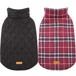 Kuoser Warm Dog Coat, Reversible Dog Jacket Waterproof Dog Winter Coat British Style Plaid Dog Clothes Pet Dog Cold Weather Coats Cozy Snow Jacket Vest for Small Medium Large Dogs Red M