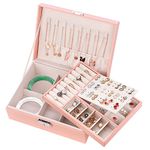 Mamowla Jewellery Box for Women, Jewellery Boxes 2 layers Jewelry Storage Organiser for Necklace Earrings Bracelets Rings, Large PU Leather Jewelry Storage Case for Girls and Women, Pink