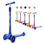 ANSIO Scooter for Boys and Girls, 3 Wheel Kids scooter, Toddler scooter with Adjustable Height, Kick Scooter, Multi-coloured LED Light Up Wheels, Aged 3 to 9 years (Removable Handle Bar, Blue)