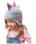 Moonlove Baby Kids Lovely Cartoon Knitted Dinosaur Hat for Baby Boys Girls Toddler Winter Knit Beanie Ear Protection Dual Layer Warm Hat for Children 1-5 Years Old Christmas Birthday Gift Grey