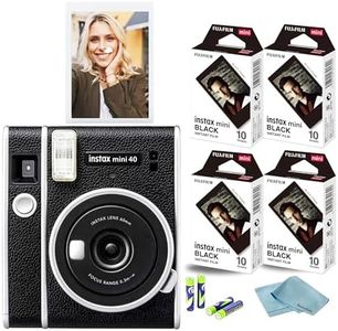 Fujifilm Instax Mini 40 Instant Camera Vintage Black + Instax Black Frame Film (40 Exposures) + 4 AA Batteries + Cleaning Cloth Bundle