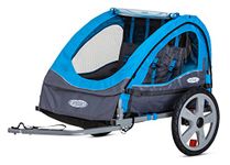 InStep Sync Kids Bike Trailer, Tow Behind Child Carrier, Foldable and Compact, Easy Storage, Bug Screen and Weather Shield Canopy, Safety Flag, 16-Inch Wheels, Double Seat, Blue