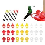 Hummingbird Feeder Replacement Flowers, 33 Pack Plastic Bird Feeder Feeding Ports Replacement Parts, 3 Colors Hummingbird Feeder Parts with Cleaning Brush for Hummingbird Hanging Feeders