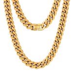 VEXXS Cuban Chain Necklace,Flat Curb Chain for Men, 10/12mm 18K Real Gold Plated Gold Chain, Durable No Color Fading Men’s Necklace Chain Street Wear Hip Pop Urban Fashion Mens Jewelry Gift