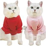 2Pc Pet Cat Sweaters for Cats Hairless Cat Cotton Shirts for Cats Pet Clothes Pullover Kitten Sports Fan Pet T-Shirts with Sleeves Cats & Small Dogs Apparel (Red & Pink, Medium)