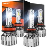 SEALIGHT H11/H9/H8 Low Beam 9005/HB3 High Beam LED Headlight Bulbs Combo, 52000 Lumens 700% Brightness 6500K Cool White LED Bulbs, S6 Plug-N-Play Halogen Replacement Kit with Cooling Fan, Pack of 4