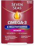 Seven Seas Omega-3 & Multivitamins Woman, with Biotin and Iron, 30-Day Duo Pack, 30 Omega-3 Capsules and 30 Multivitamin Tablets