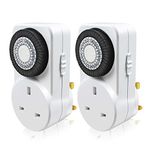 EXTRASTAR 24 Hour Mechanical Segment Timer Switch, [2 Pack] Energy Saving UK Mains Wall Plug in Socket with Programmable Time Controller - White