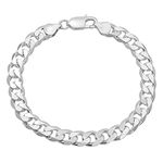 8.5mm Solid .925 Sterling Silver Flat Beveled Curb Curb Chain Link Bracelet, 8 inches + Gift Box