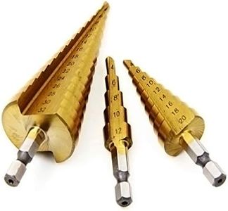 Meichoon HSS Step Drill Bit Set 3Pcs Titanium Coated 4-12mm/4-20mm/4-32mm, Hex Shank Pagoda Drill for Carbon Steel, Sheet Iron, Insulation Boards, PVC Boards and Wood DC08