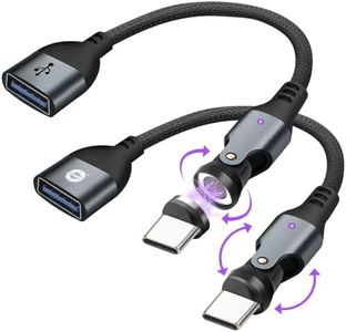 EndlesShine Magnetic USB to USB C Adapter 2 Pack 6", 480 Mbps USBC Male to USB 2.0 Female Adapter, USB C 90 Degree Right Angle Adaptor 180 & 360 Rotation 9PIN OTG Extender Connecter for Thumb Drive