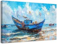 Abstract Sailboat Wall Art Blue Ocean Landscape Wall Decor Watercolor Boat Pictures Mediterranean Scenery Canvas Prints Painting Coastal Beach Artwork for Living Room Bathroom Home Decorations 30x40cm