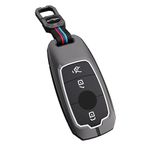 AUTODIFY™ Metal Alloy Car Key Cover & Soft Silicon Black Striped Case Holder with Keychain Compatible for Mercedes Benz : E-Class S-Class A-Class C-Class G-Class 2020 Onwards (4 Button Smart Key)