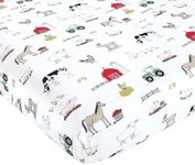 Hudson Baby Unisex Baby Cotton Fitted Crib Sheet, Farm, One Size