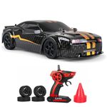 Apawband Rc Drift Car 1/14 Scale Rc Car Rtr Remote Control Race Cars Drifting Toy For Boys Kids 4Wd 30Km/H Rc Vehicle With Led Lights Drift Tires + Racing Tires, Black