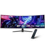 XUNDEFINED 49 inch Curved Ultrawide Monitor with Remote, 120Hz WDQHD(5120 x 1440p) 5K Gaming Monitor R1500, HDR, 3000:1 Contrast, sRGB 125%, USB-C, FreeSync, PIP/PBP, Built-in Speaker, HDMI2.1 & DP1.4