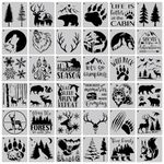 KyeeaDIY 36 Pcs Animal Painting Stencils Tree Stencils Template Reusable Forest Mountain Stencils Bear Wolf Deer Animal Stencil for Painting on Wood Wall Rocks Canvas DIY Crafts Home Décor