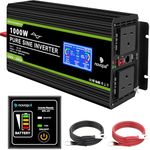 NOVOPAL 1000W Pure Sine Wave Inverter 12V to 230V 240V Car Converter Power Inverter with LCD Display 2AC Outlets and Usb Port,Remote Control for Motorhomes,Truck,Boat,Camping,Household,Van