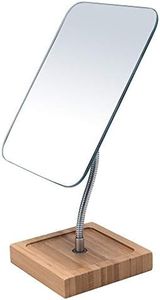 YEAKE Flexible Gooseneck Bamboo Vanity Makeup Mirror,360°Rotation 8" Large Frameless, Folding Portable Table Desk Mirror with Stand for Bathroom Shaving Make Up, Rectangle