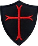 Knights Templar Cross Shield Military Morale Embroidered Fastener Hook & Loop Patch - Red & Black