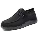 1TAZERO Men Slip On Casual Shoes Wide Width Shoes for Men Boat Loafers Deck Shoes with Arch Support Flat Feet(Dark Black 12)