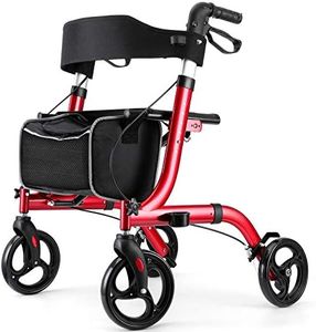 RINKMO Rollator Walkers for Seniors- Rollator Walker with Seat 8" Wheels- Easy Folding Senior Walker with Padded Backrest- Lightweight Mobility Walking Aid for Adult Elderly, Aluminum Frame, Red