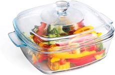 Clear Square Glass Casserole, Baking Pans with Glass Lid. Glass Baking Dish for Oven. Freezer and Dishwasher Safe (1.5-Quart Square)