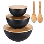 Vdomus Salad Serving Bowls with Lids - 5x10x10-Inch Bamboo Fiber Bowl Set with Wooden Lids - Multi-Purpose Bowl and Board Set for Kitchen - Mixing Bowl Set for Serving and Preparing Food - Set of 3