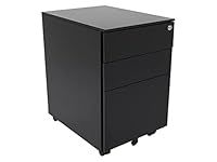 The Workplace Depot Under Desk Pedestal Unit, 3 Drawer Mobile Office Metal Storage Cabinet (Black, Wide)