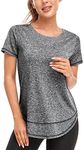 Abrooical Womens Crew Neck Casual Workout Tops Activewear Yoga Gym Sports Shirts Stretch Tunic Dark Grey X-Large