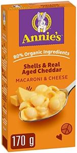 ANNIE'S - MACARONI AND CHEESE Shells and Real Aged Cheddar, No Artificial Flavours or Synthetic Colours, Contains Real Cheese and Milk Ingredients, 80% Organic Ingredients, 170 Grams Package