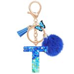 MWOOT Name Initial Letter T Keychain, Blue Car Keyrings for Women, Personalized Resin Charms for Door Car Key Handbag Decor