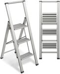 Step Ladder 3 Step Folding, Decorative - Modern Beautiful Aluminum, Ultra Slim Profile, Anti Slip Steps, Sturdy-Portable for Home, Office, Kitchen, Photography Use,by SORFEY